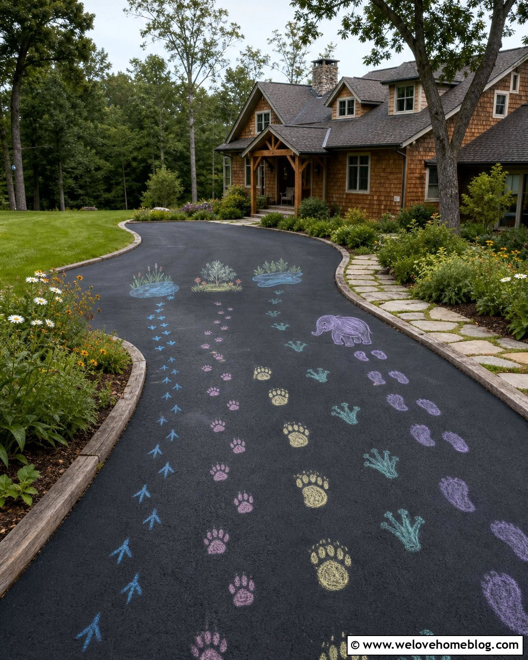 Chalk Driveway Animal Footprints - 25 Chalk Driveway Ideas