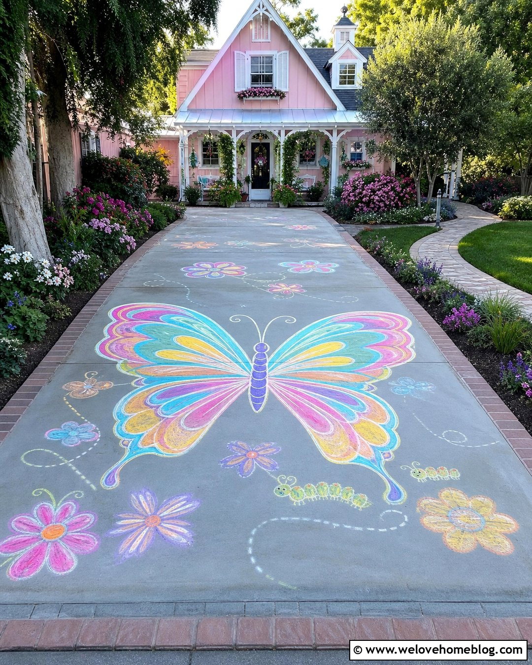 Chalk Driveway Butterfly Wings - 25 Chalk Driveway Ideas