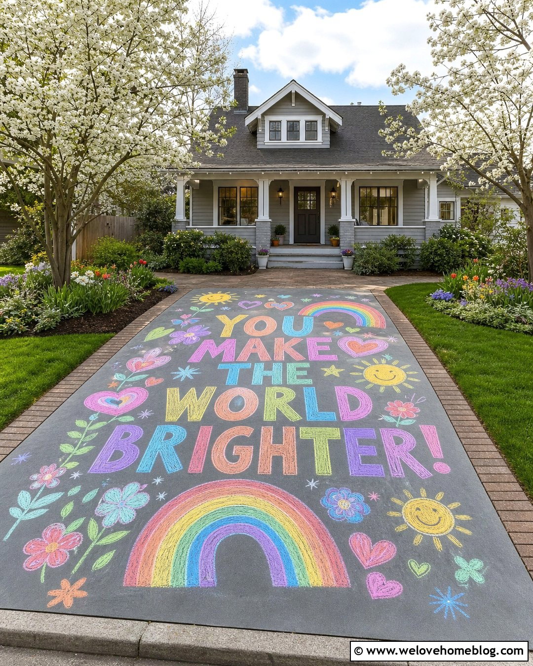 Chalk Driveway Positive Message Mural - 25 Chalk Driveway Ideas