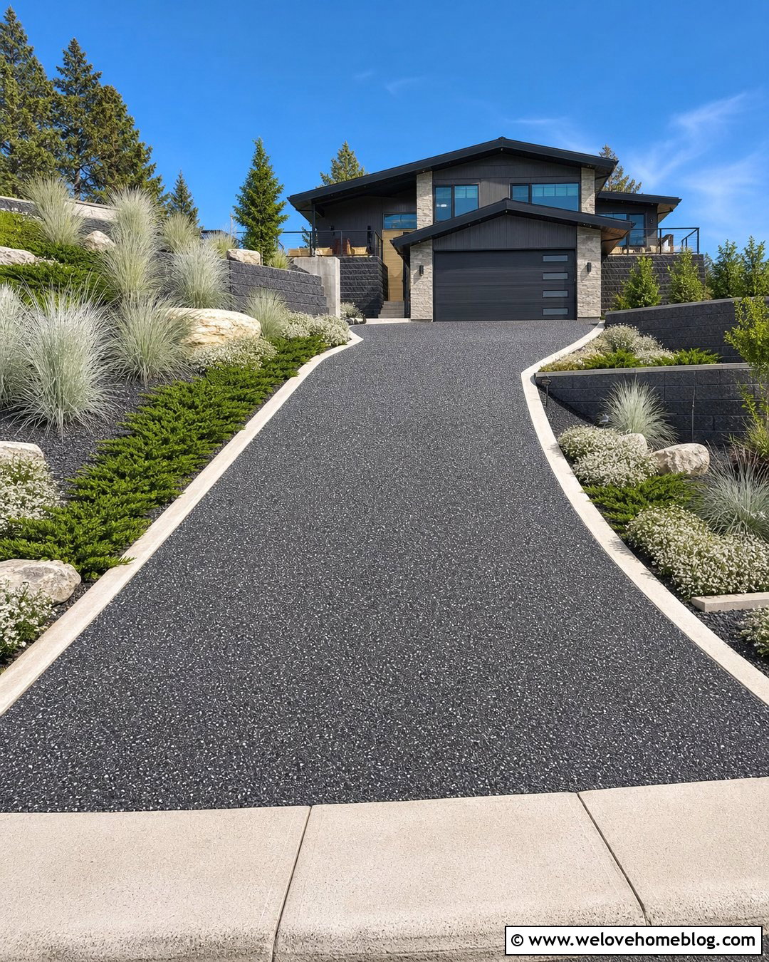 Charcoal And White Quartz Exposed Aggregate Driveway - 20 exposed aggregate driveway colours ideas