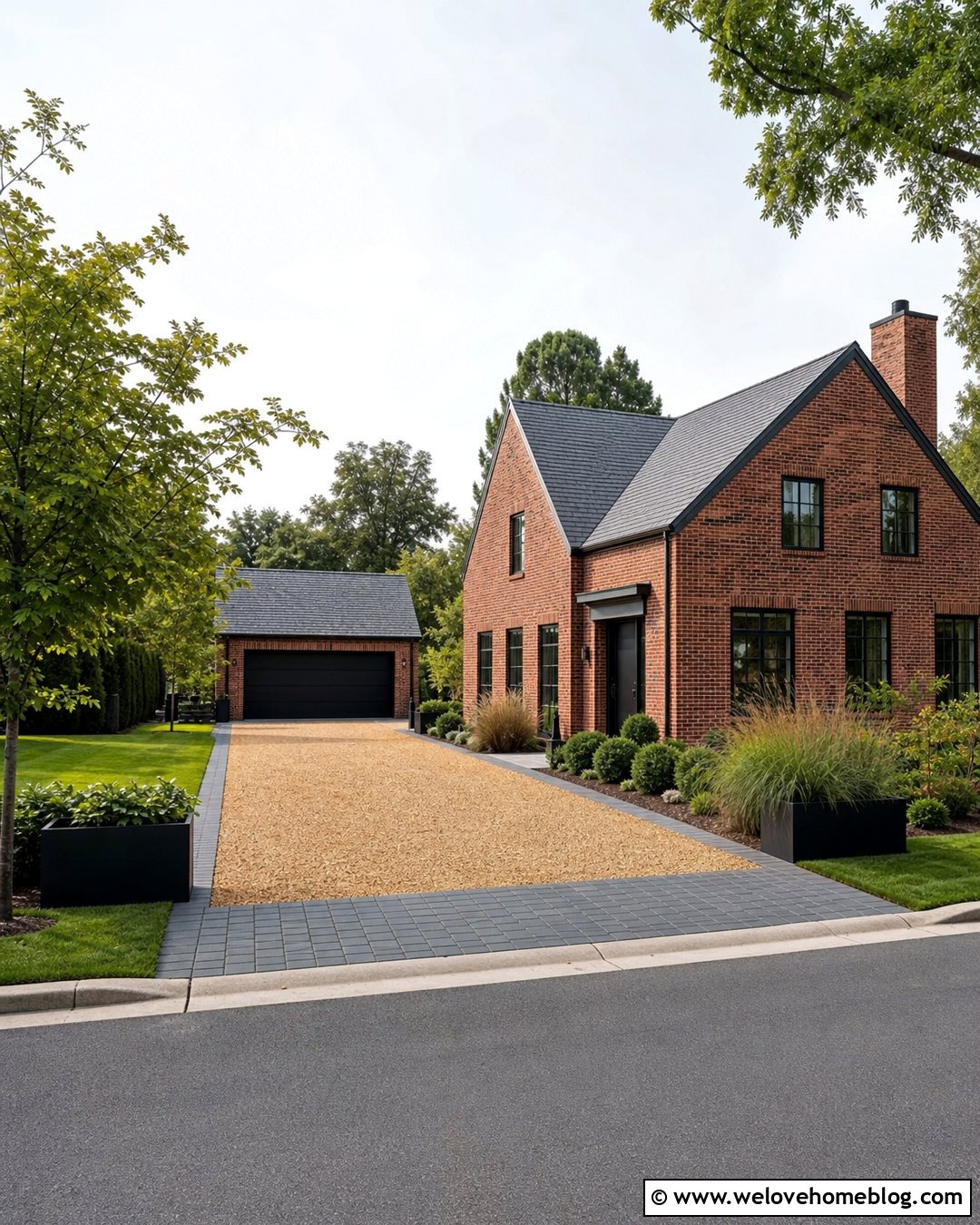Charcoal Block Paving And Golden Gravel Driveway - 20 Block Paving And Gravel Driveway Ideas