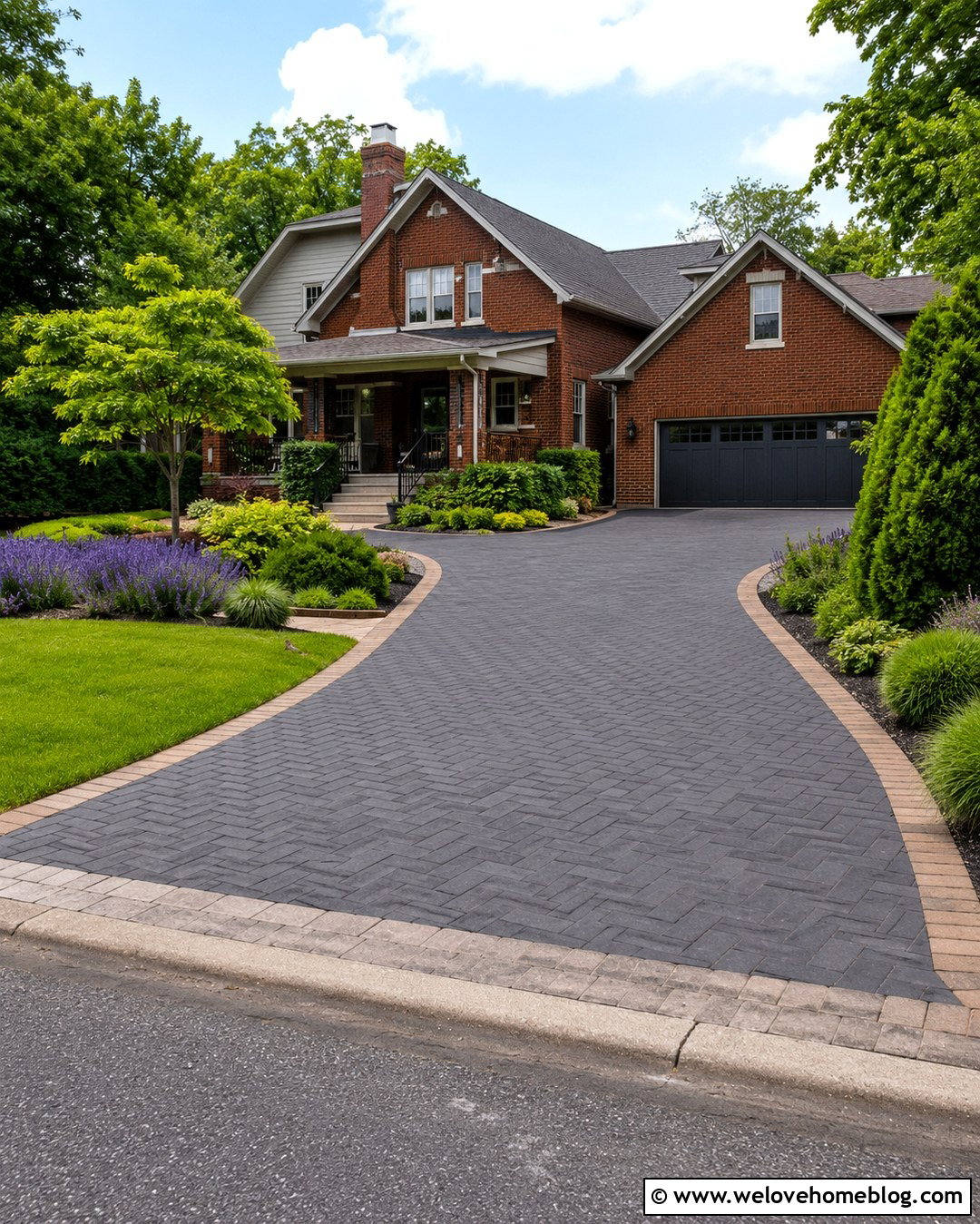 Charcoal Block Paving With Red Brick House - 20 Charcoal Block Paving Driveway Ideas