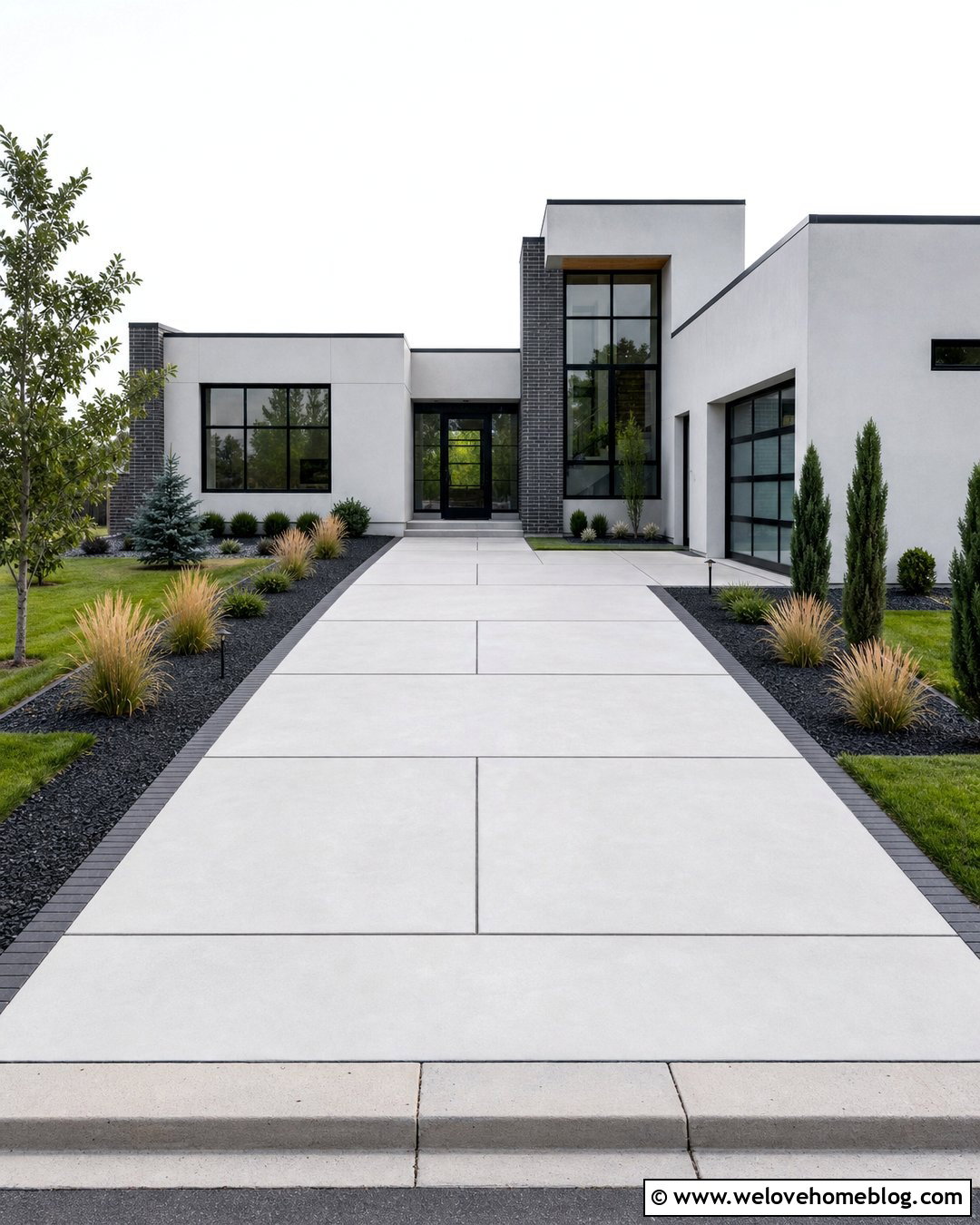 Charcoal Brick Edging With A Modern Concrete Driveway - 20 brick driveway edging ideas