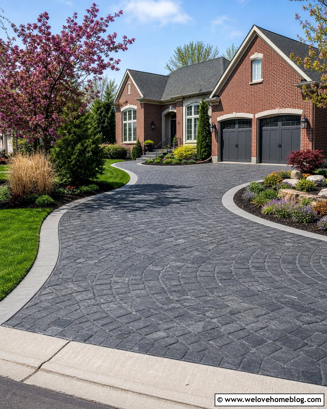 Charcoal Cobblestone Stamped Concrete Driveway - 20 grey stamped concrete driveway ideas