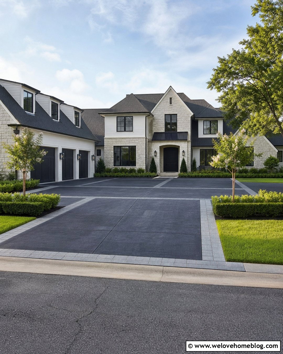 Charcoal Concrete Driveway With A Paver Parking Court - 20 Charcoal Concrete Driveway Ideas