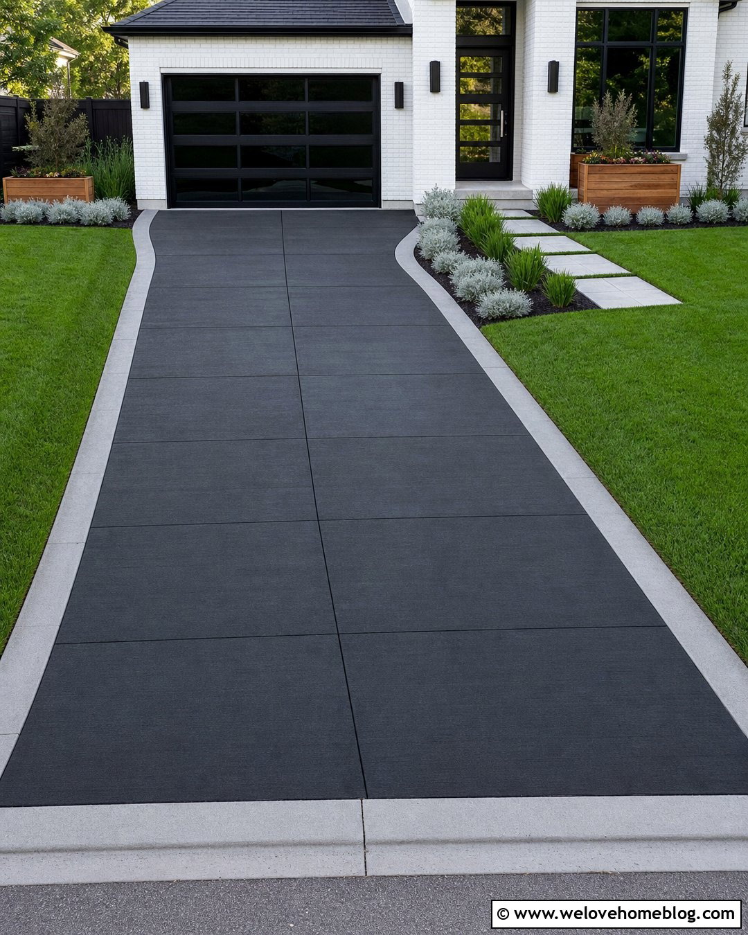 Charcoal Concrete Driveway With Light Borders - 35 concrete driveways ideas