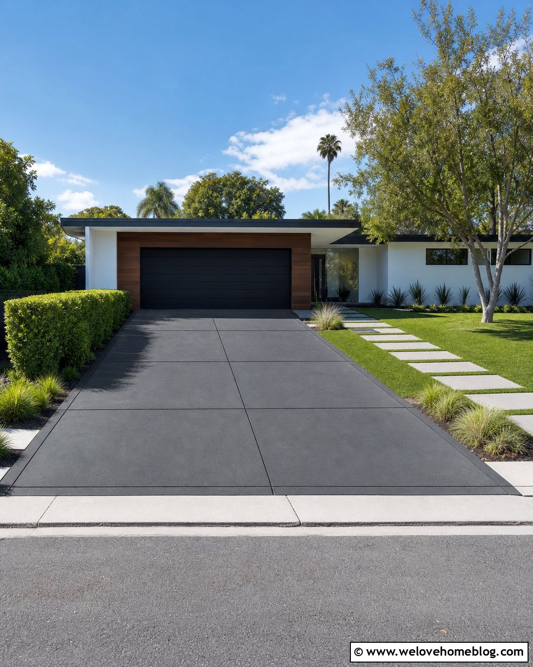Charcoal Concrete Driveway With Square Control Joints - 20 Charcoal Concrete Driveway Ideas