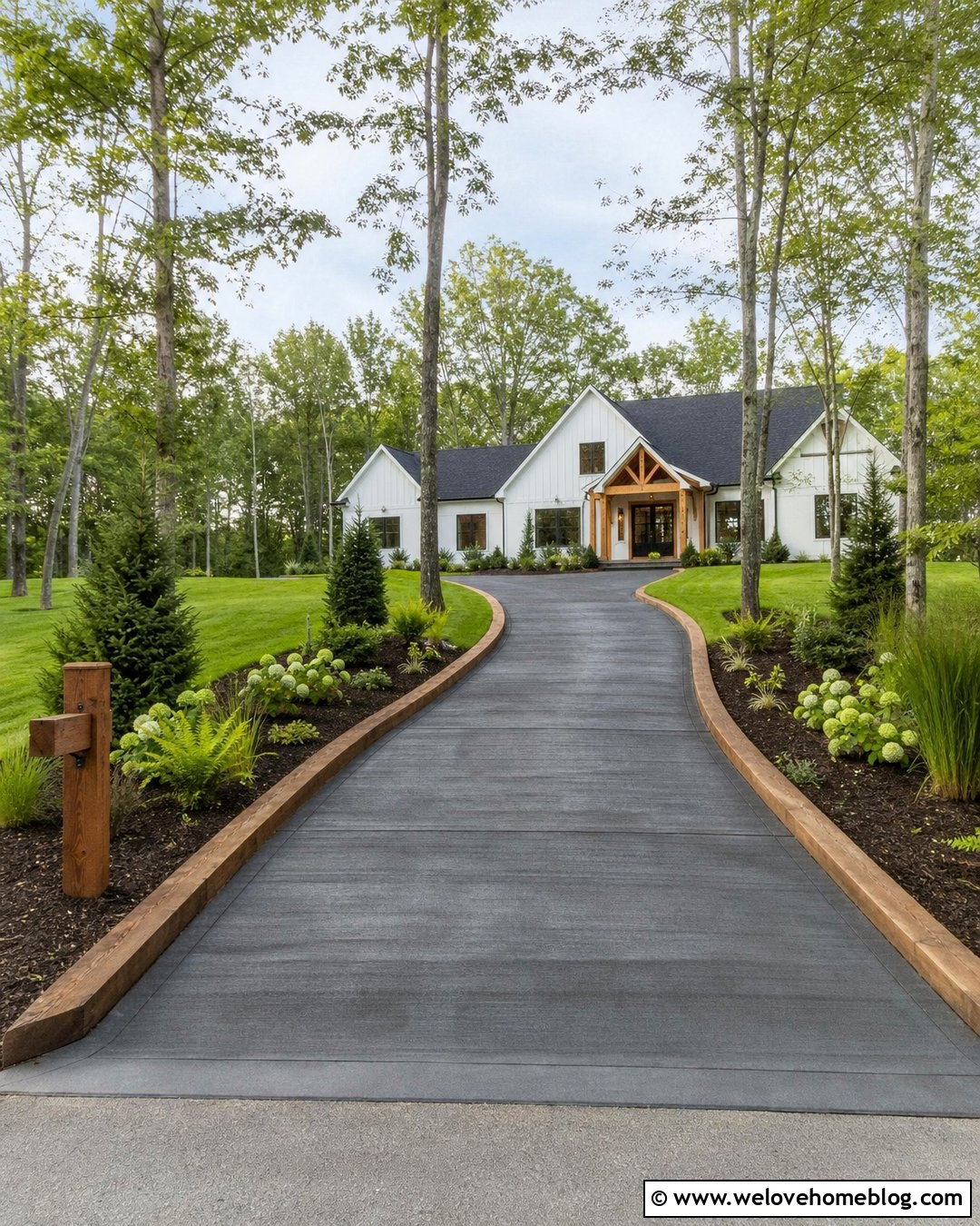 Charcoal Concrete Driveway With Timber Borders - 20 Charcoal Concrete Driveway Ideas