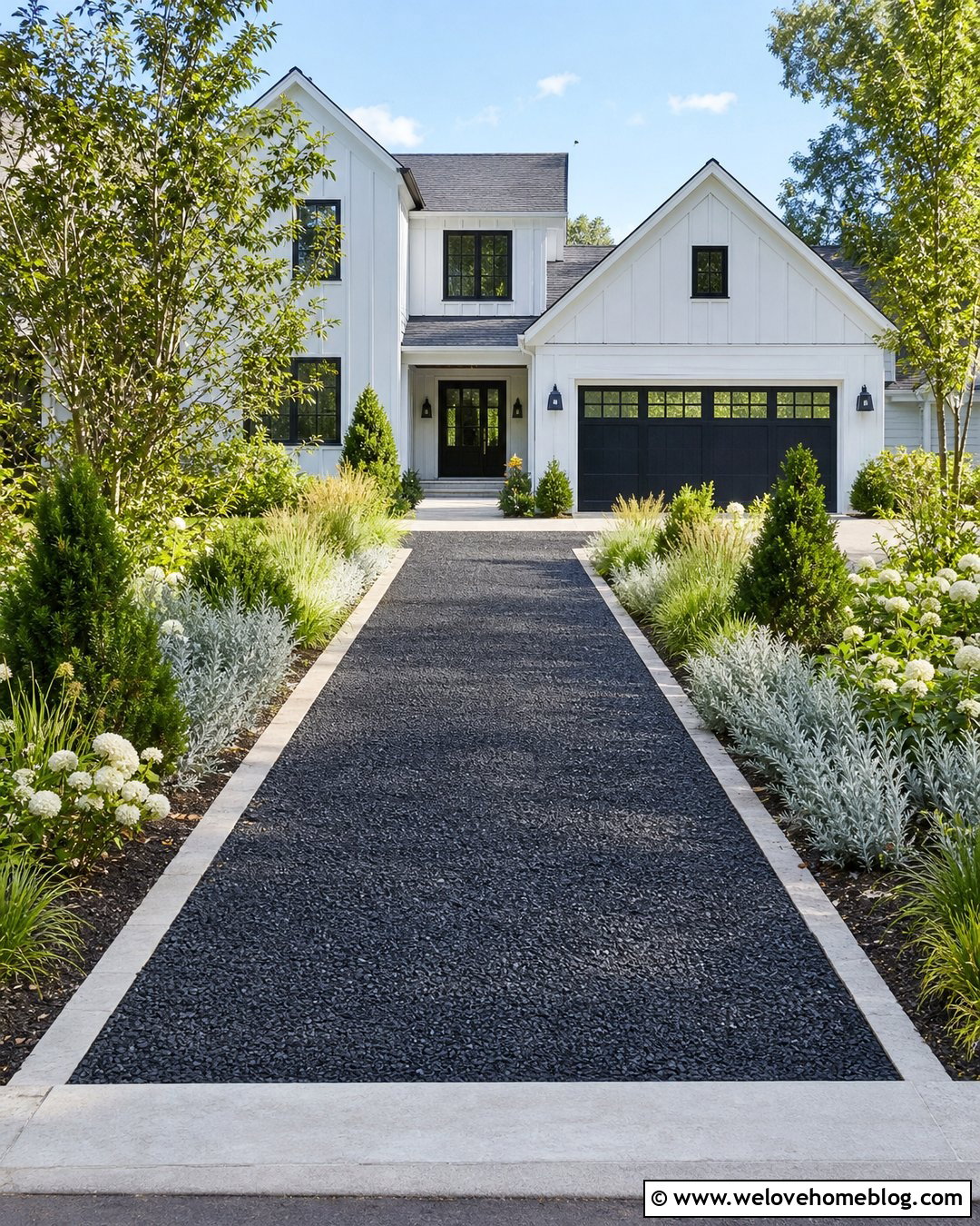 Charcoal Crushed Granite Driveway With Light Stone Borders - 25 Crushed Granite Driveway Ideas
