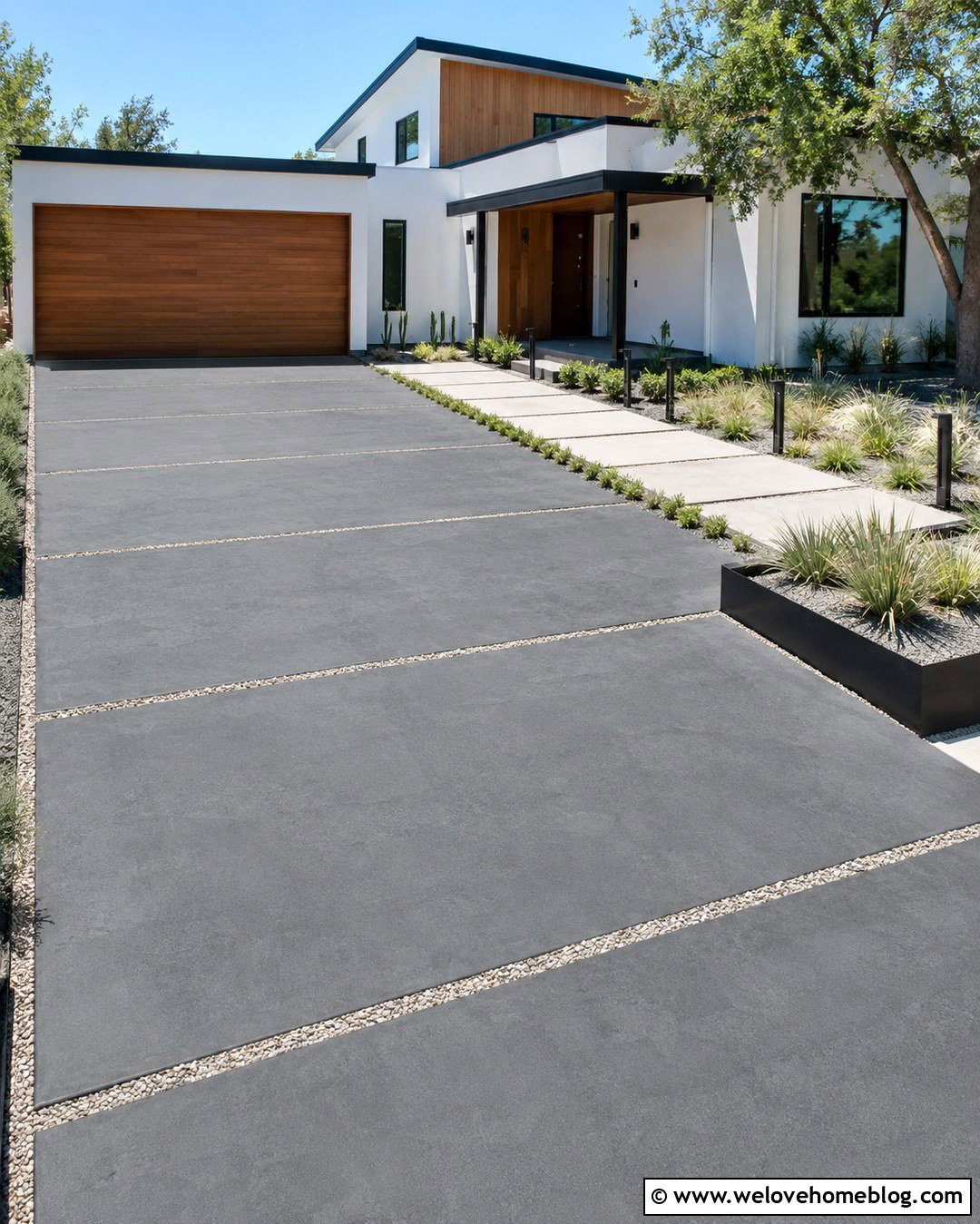 Charcoal Driveway Paint With Modern Concrete Slabs - 20 Driveway Paint Colors Ideas