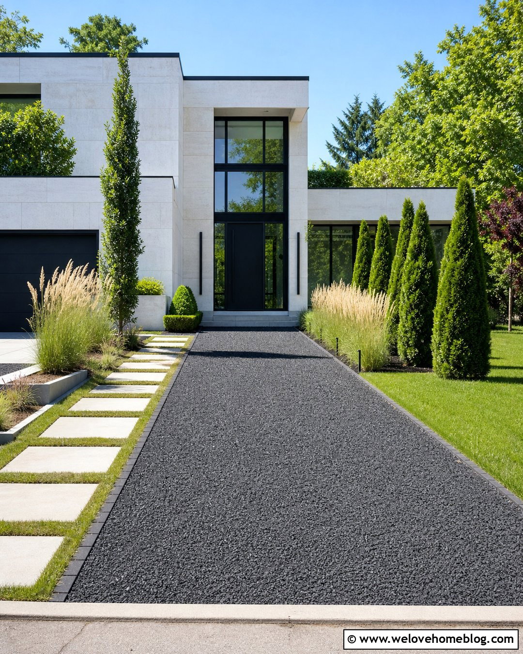 Charcoal Gravel Driveway With Black Cobblestone Edging - 20 gravel driveway cobblestone edging ideas