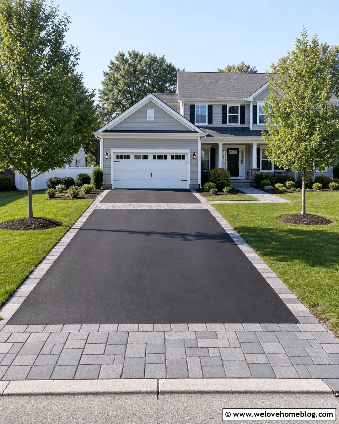 Charcoal Grey Asphalt Driveway With Paver Apron - 20 Charcoal Grey Driveway Ideas