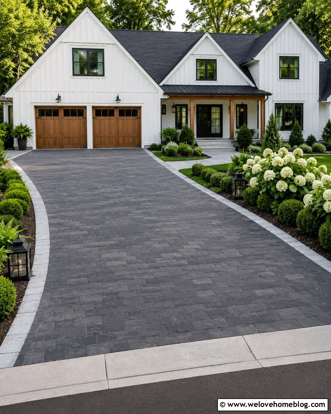 Charcoal Grey Brick Driveway With White House - 20 Grey Brick Driveway Ideas