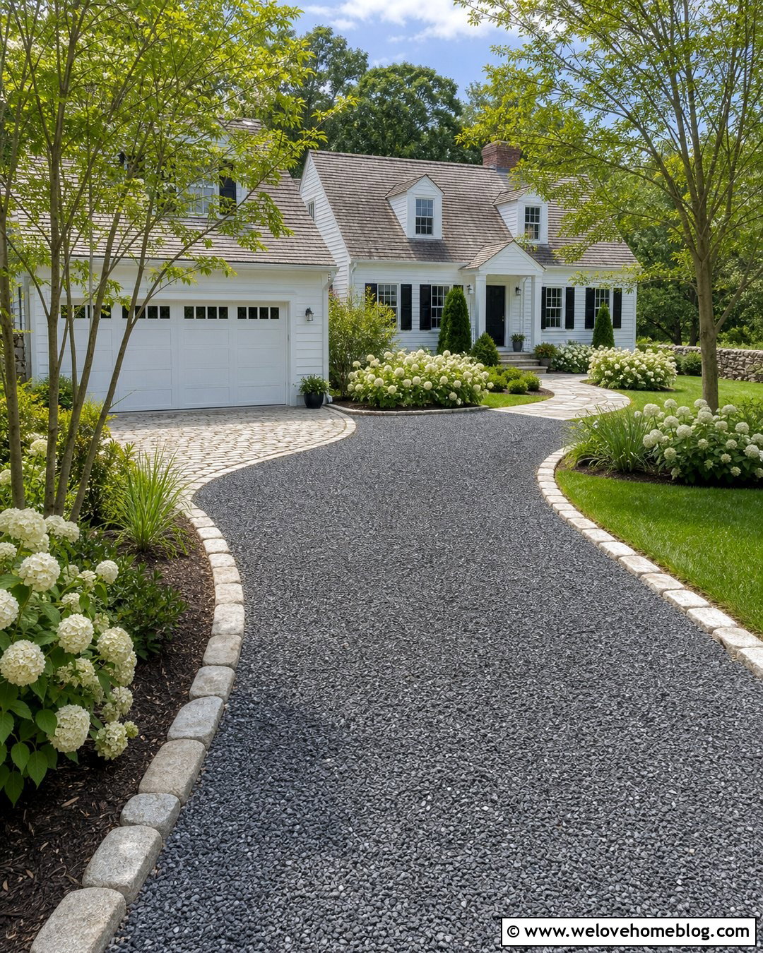 Charcoal Grey Gravel Driveway With Cobblestone Border - 20 Charcoal Grey Driveway Ideas