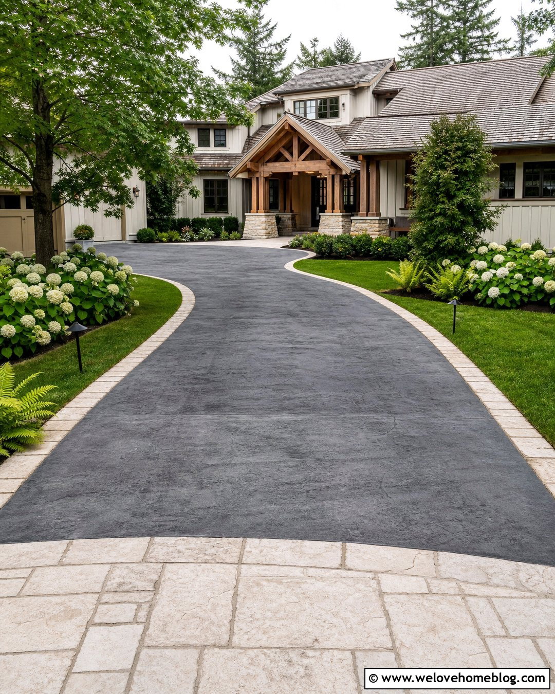 Charcoal Grey Stained Concrete Driveway With Limestone Edging - 20 grey stained concrete driveway ideas