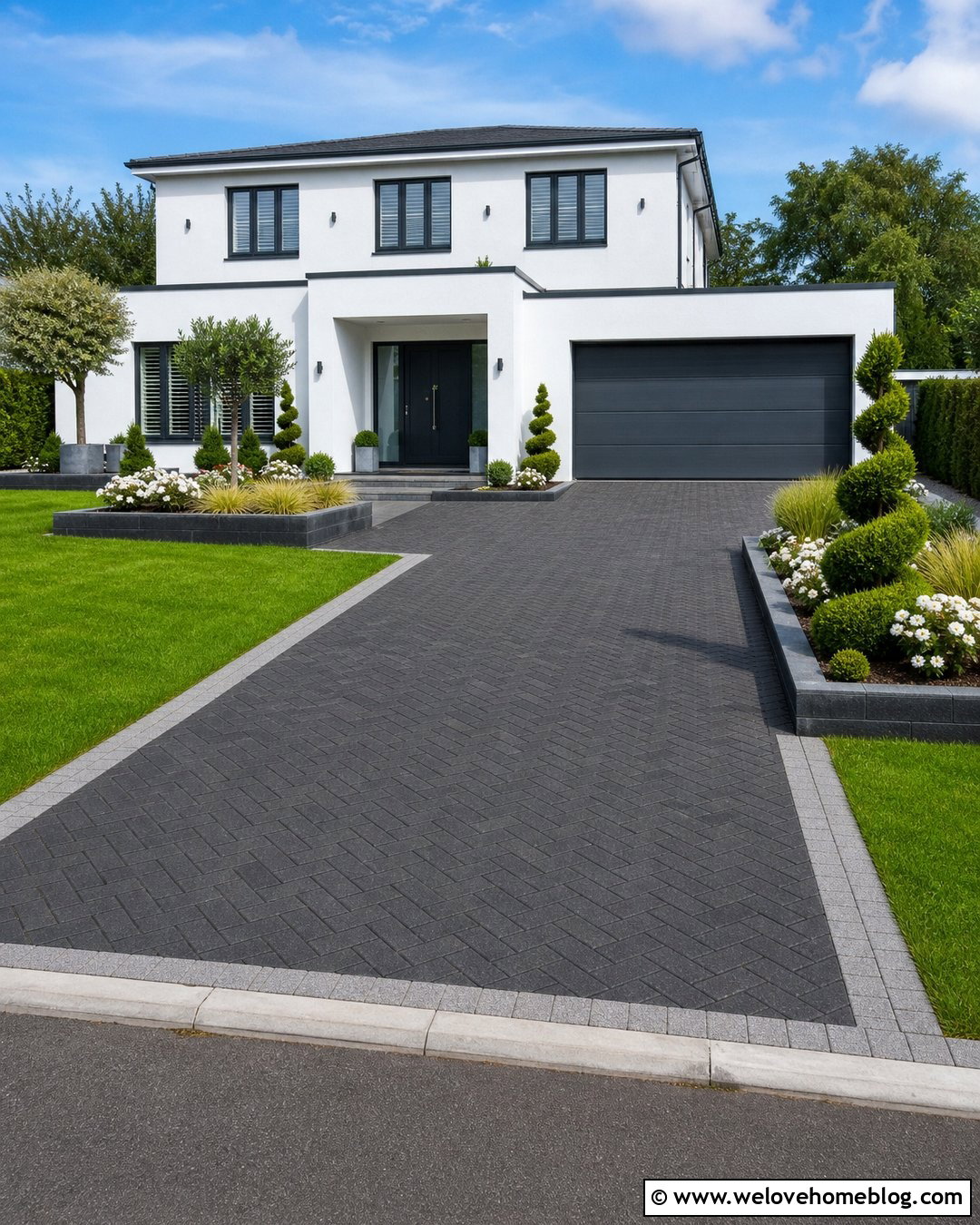 Charcoal Herringbone Block Paving Driveway - 20 Driveway Front Garden Block Paving Ideas