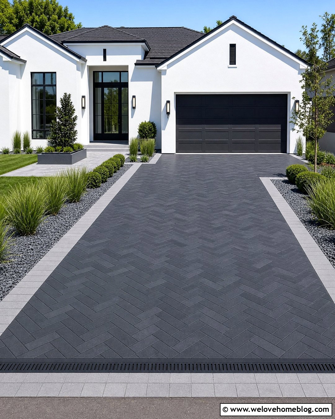 Charcoal Monoblock Driveway With Light Border - 20 Monoblock Driveway Ideas