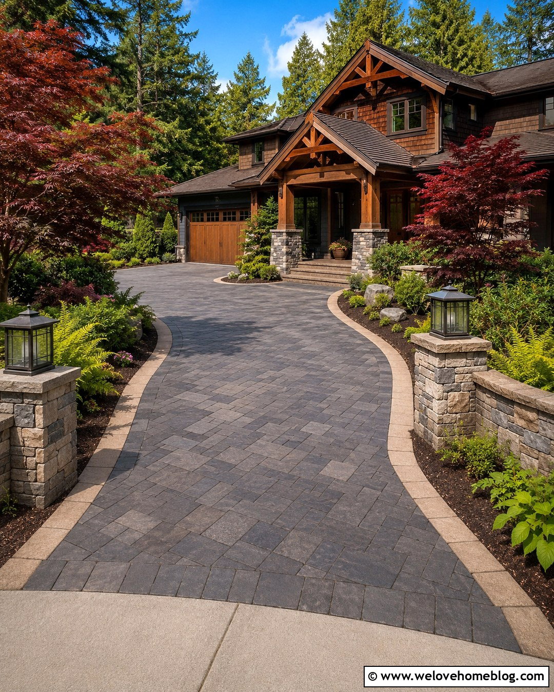 Charcoal Paved Driveway With Craftsman House - 20 Paved Driveway With House Ideas