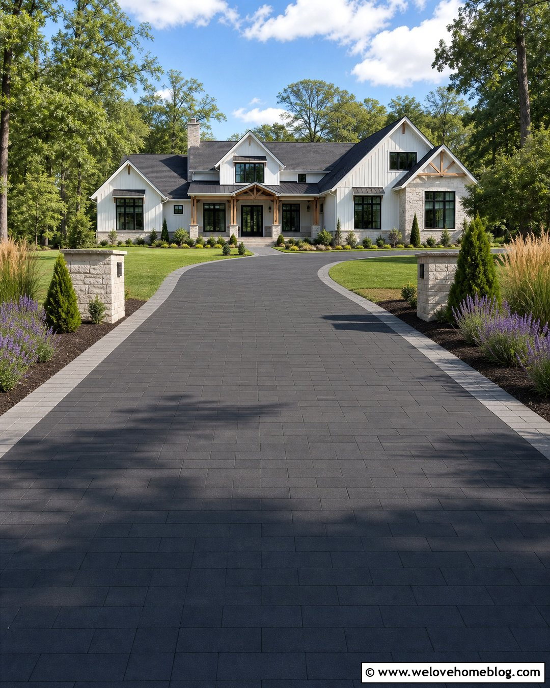 Charcoal Paver Driveway For Modern Farmhouse - 20 Paver Driveway Design Ideas