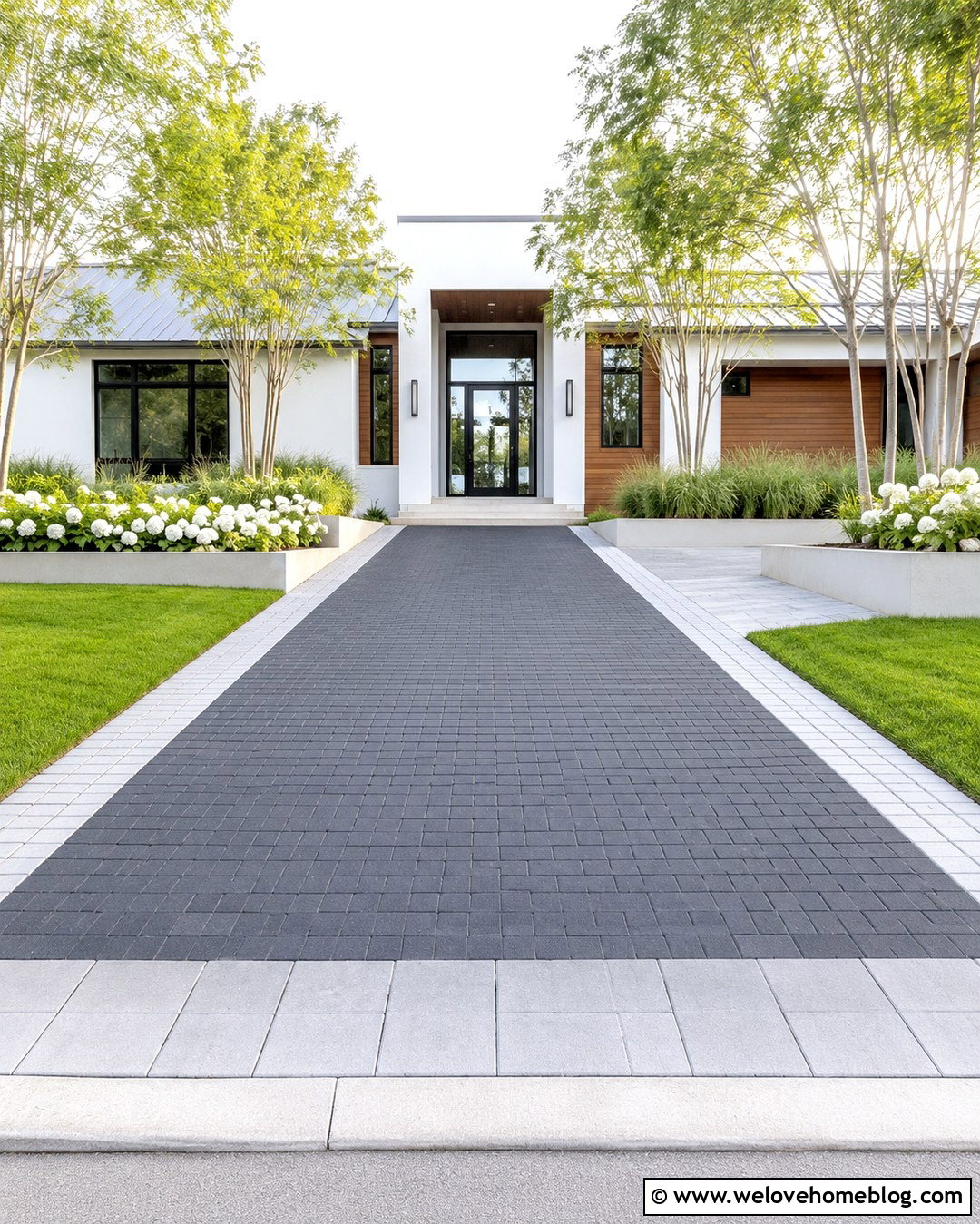 Charcoal Paver Driveway With Light Border - 20 Cool Driveways Ideas