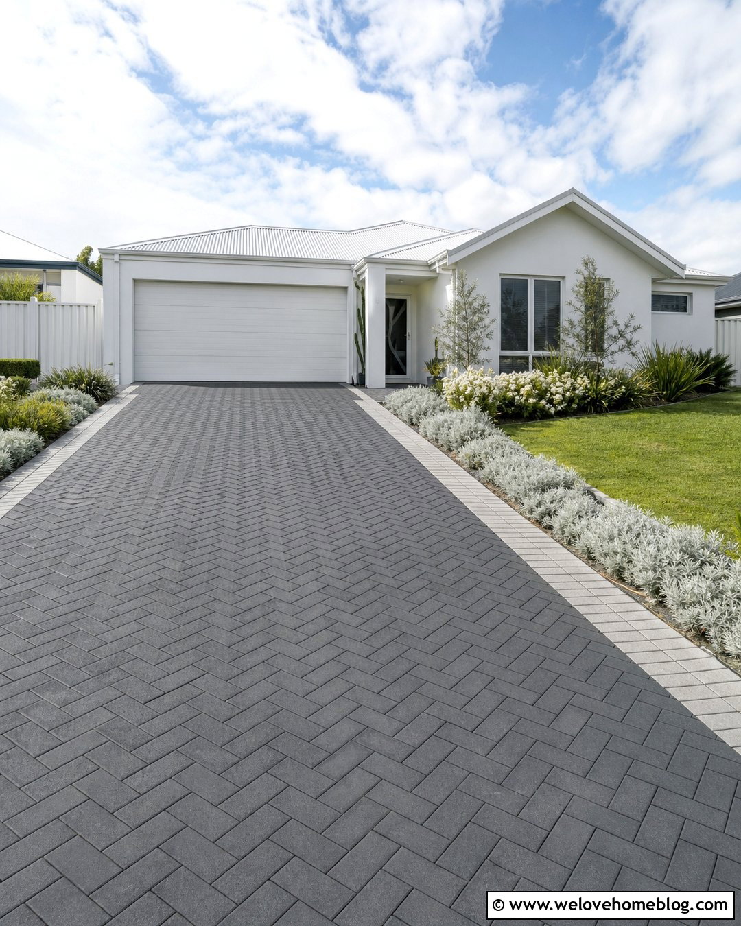 Charcoal Paver Driveway With Light Borders - 20 Australian Driveway Ideas