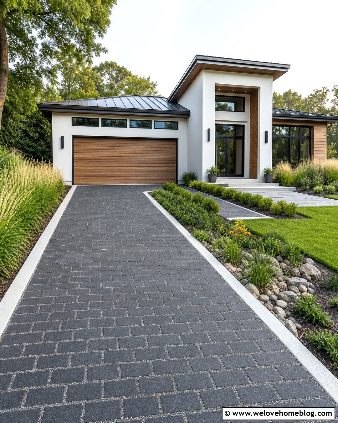 Charcoal Permeable Paver Driveway - 45 modern driveway ideas