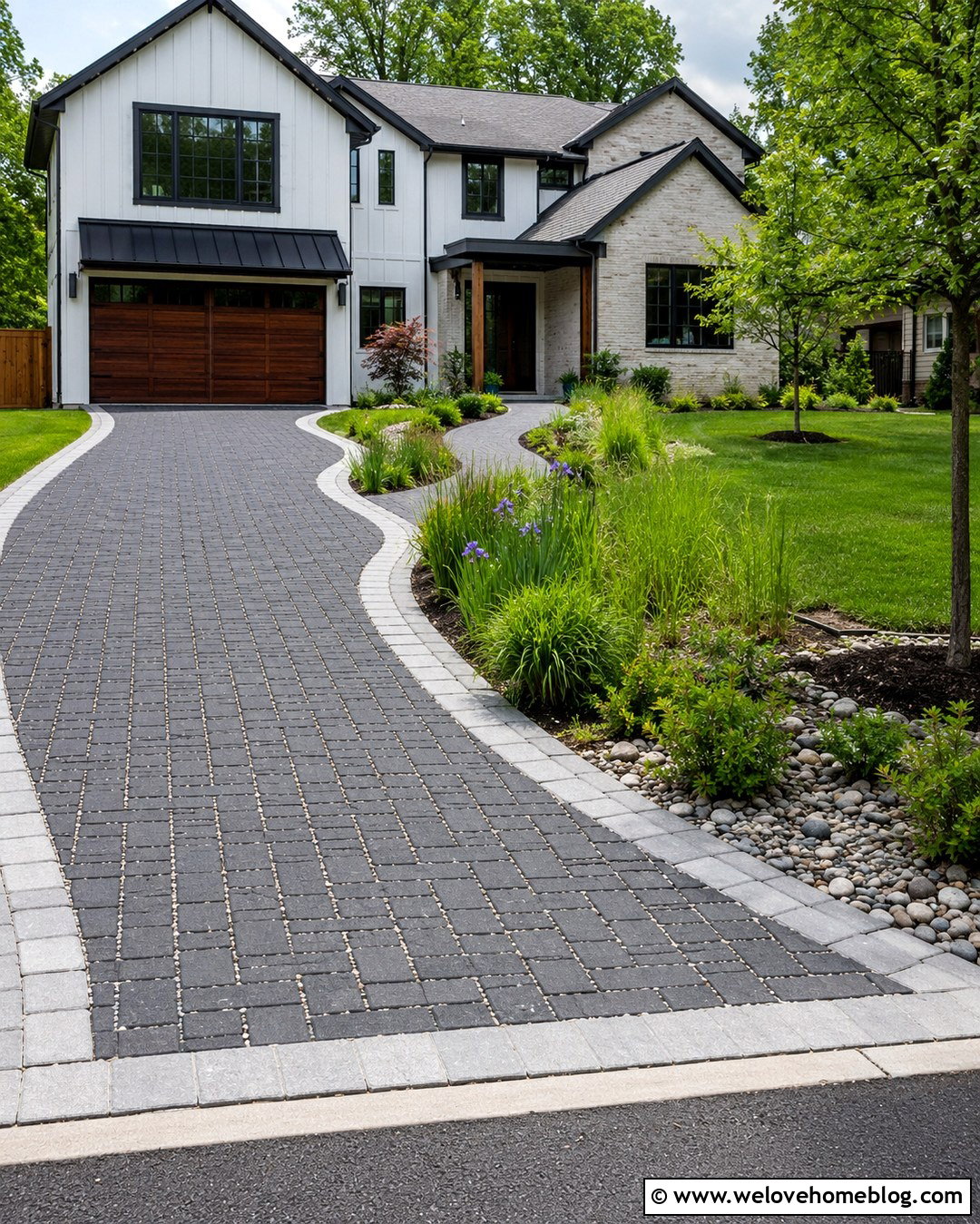 Charcoal Permeable Paver Driveway - 20 dark driveway ideas