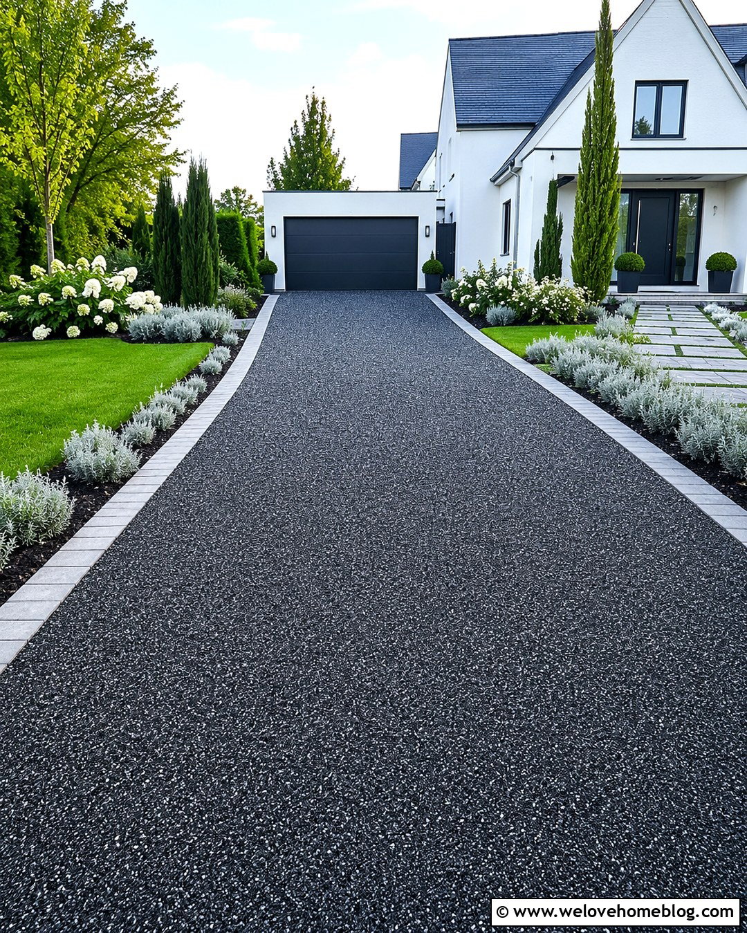 Charcoal Resin Bound Gravel Driveway With Granite Border - 20 Resin Bound Gravel Driveway Ideas