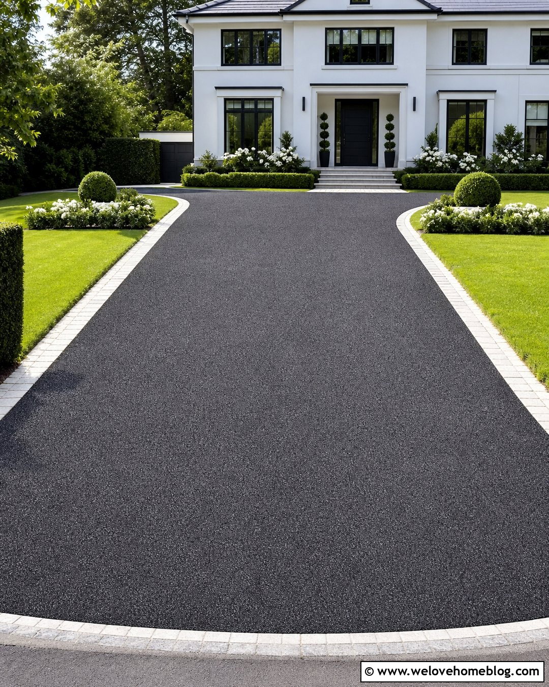 Charcoal Resin Driveway With White Stone Borders - 40 resin driveway ideas