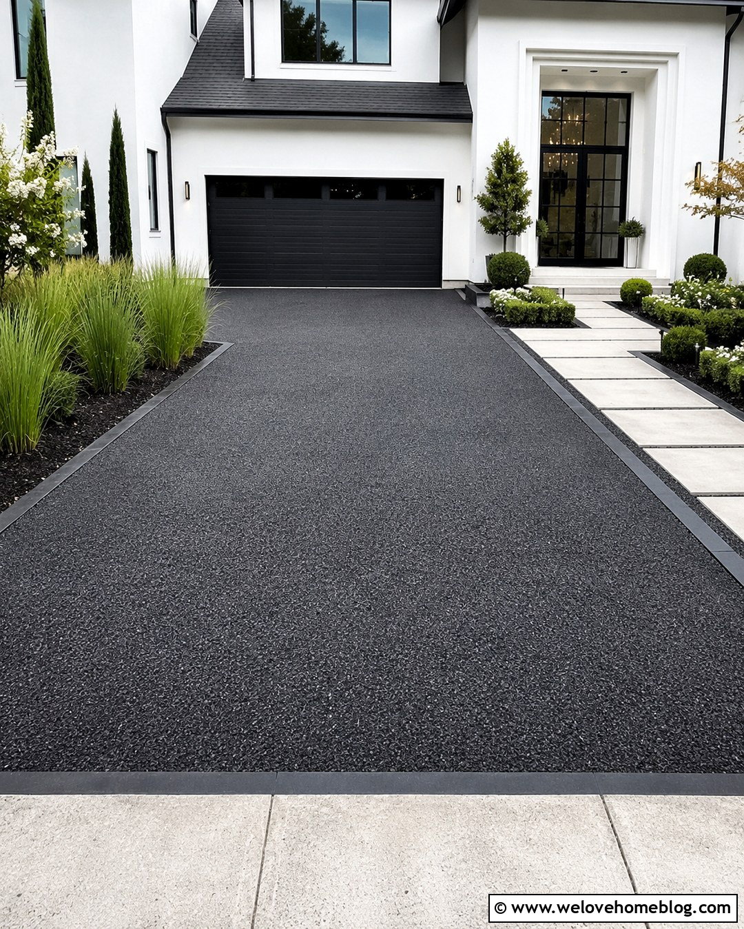 Charcoal Resin Gravel Driveway With White House - 20 Resin Gravel Driveway Ideas