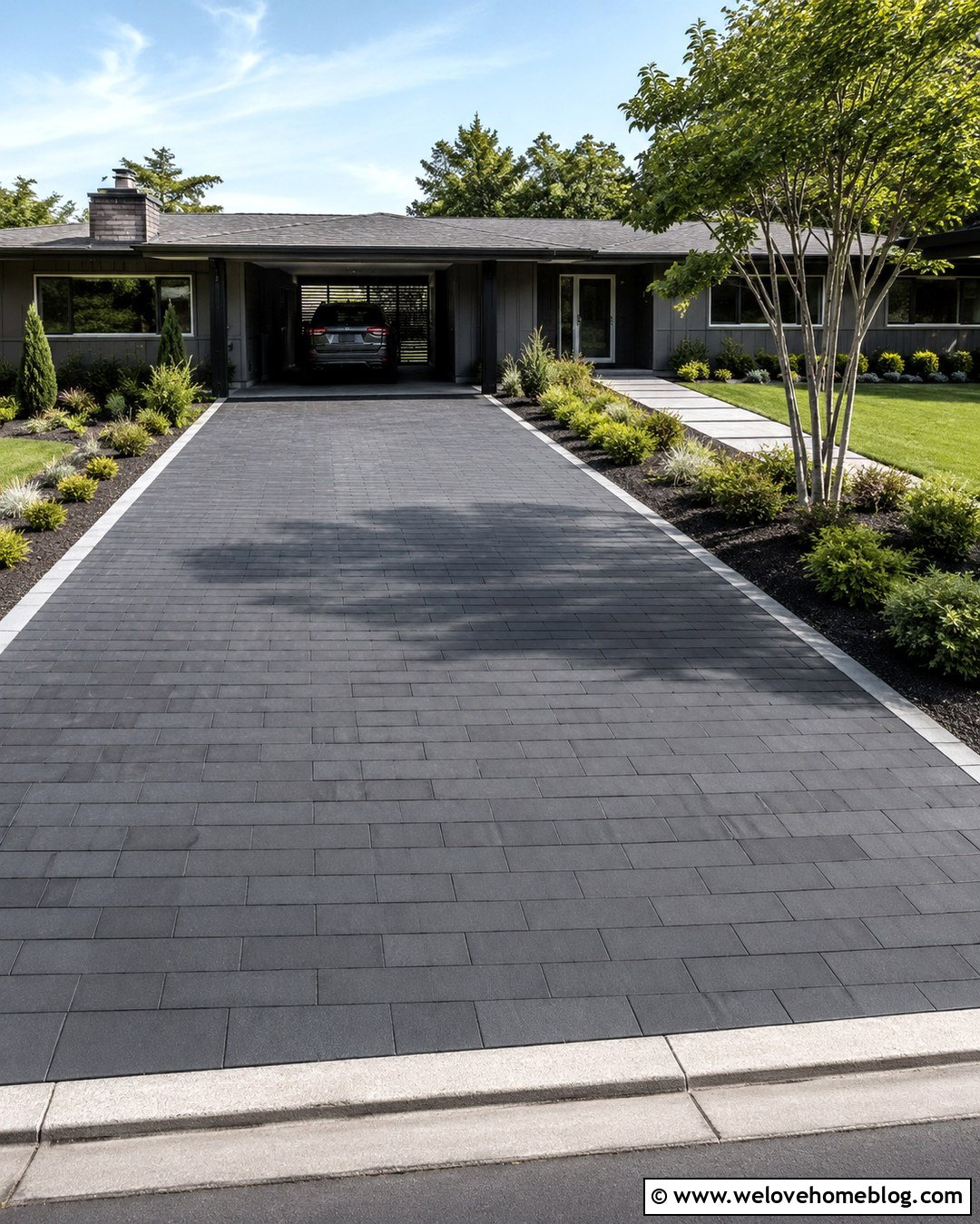 Charcoal Running Bond Block Paving Driveway - 20 Charcoal Block Paving Driveway Ideas