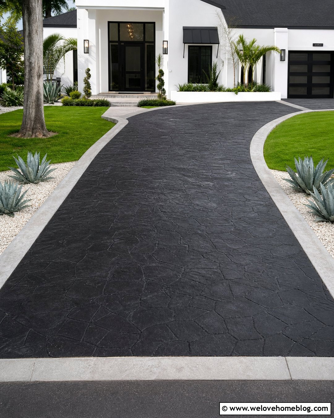 Charcoal Slate Stamped Concrete Driveway - 20 stone stamped concrete driveway ideas