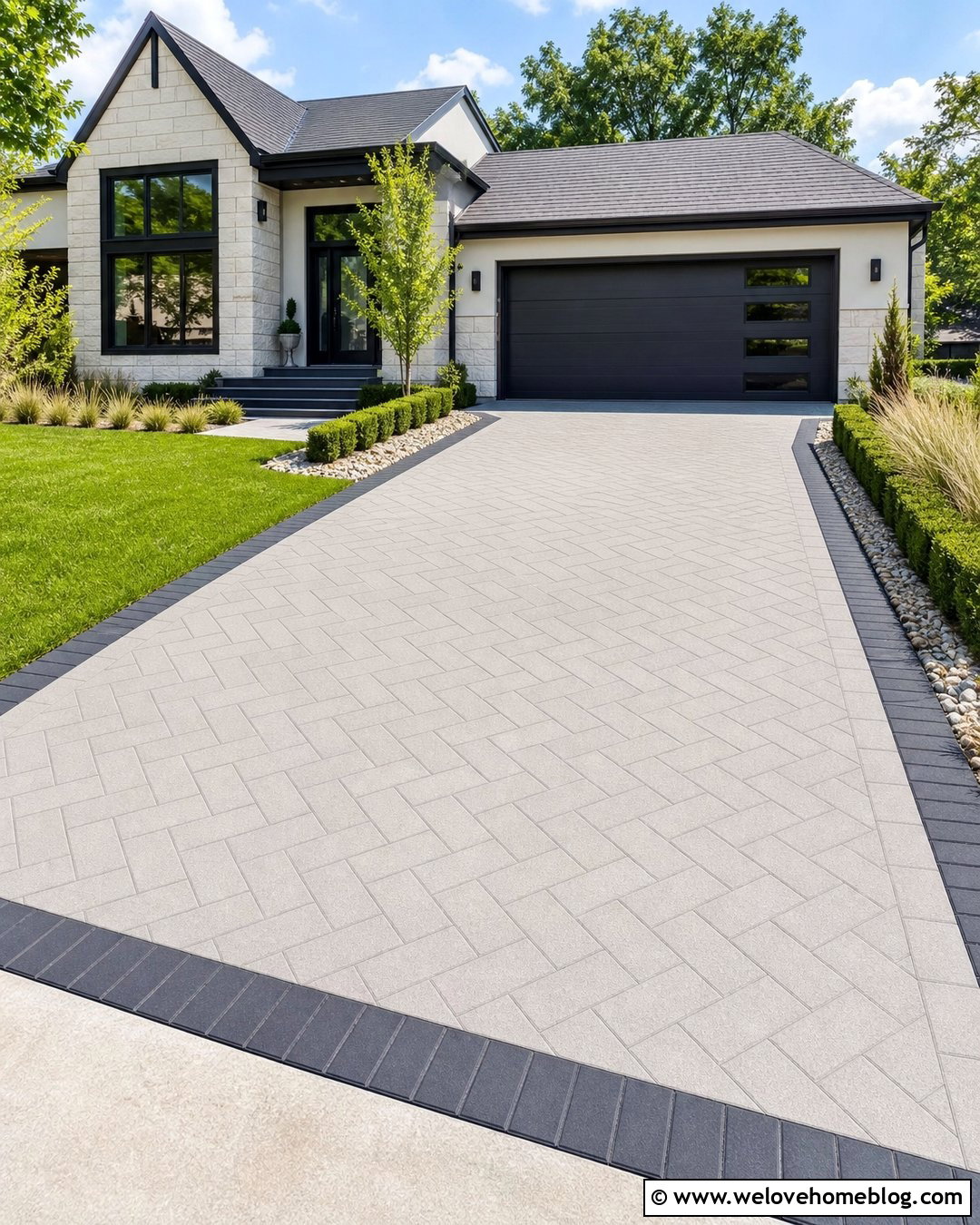 Charcoal Soldier Course Interlock Driveway Border - 20 Interlock Driveway Border Ideas