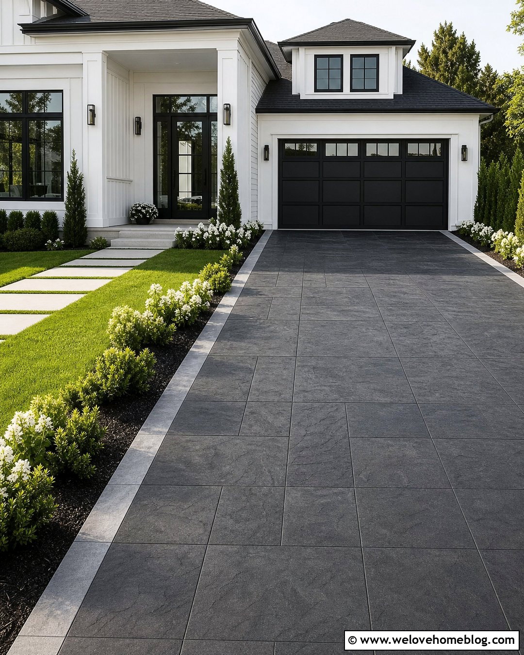Charcoal Stamped Concrete Driveway - 35 Stamped Concrete Driveway Ideas