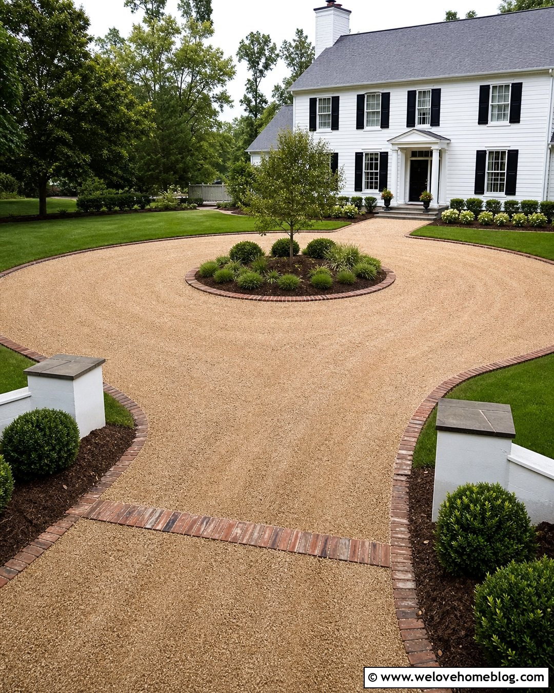 Cheap Circular Gravel Driveway With Simple Island - 20 cheap gravel driveway ideas