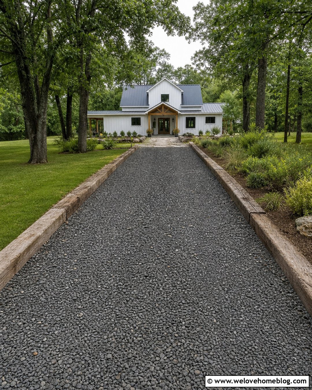 Cheap Gravel Driveway With Railroad Tie Edging - 20 cheap gravel driveway ideas