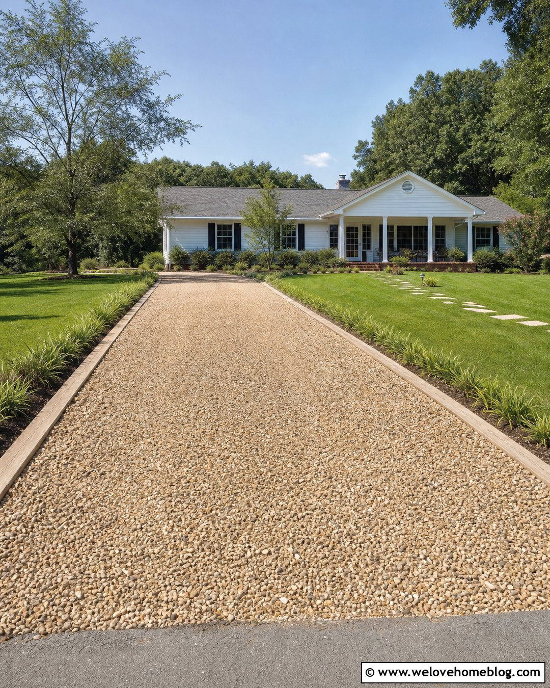 Cheap Pea Gravel Driveway With Timber Edging - 20 cheap gravel driveway ideas