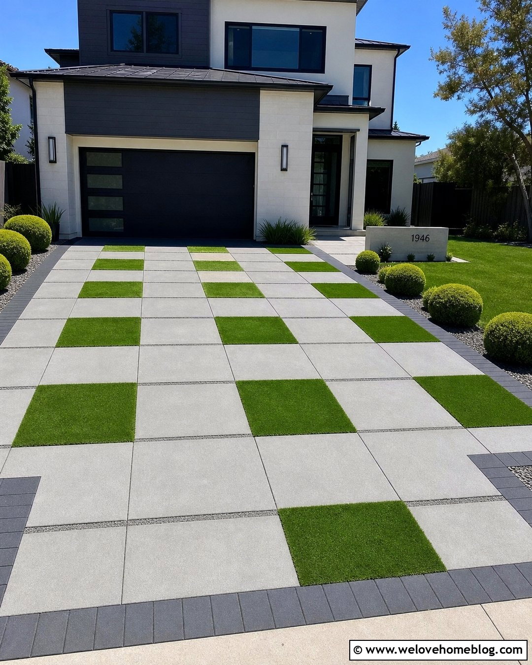 Checkerboard Cement Grass Driveway - 20 Cement Grass Driveway Ideas