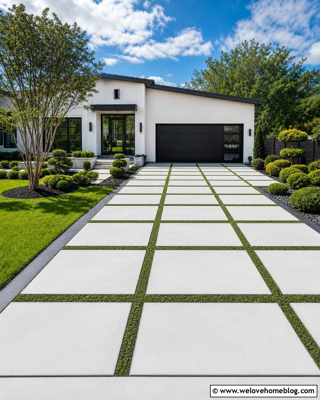 Checkerboard Driveway With Concrete Pavers - 20 Tiny Driveway Ideas