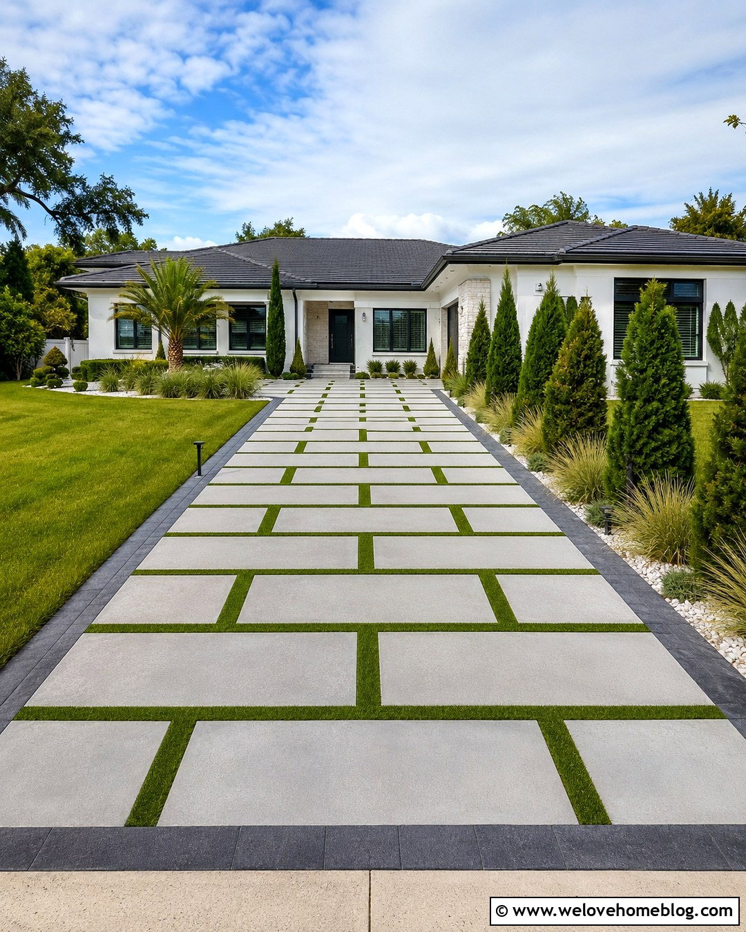 Checkerboard Driveway With Lighted Borders - 20 Checkerboard Driveway Ideas