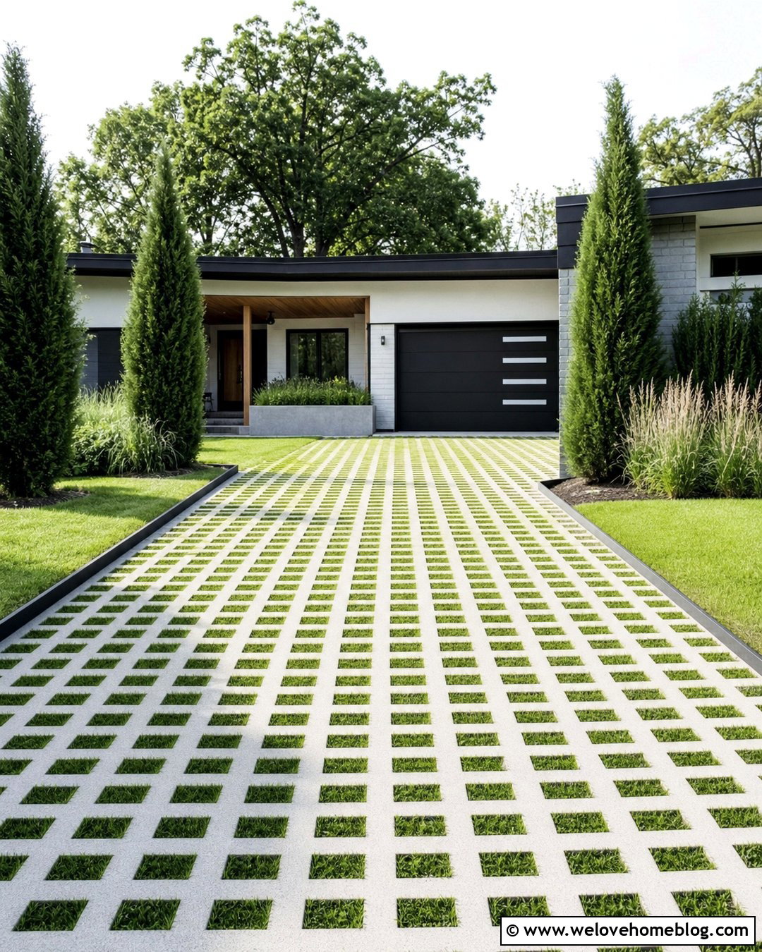 Checkerboard Grass Paver Driveway - 20 permeable driveway design ideas