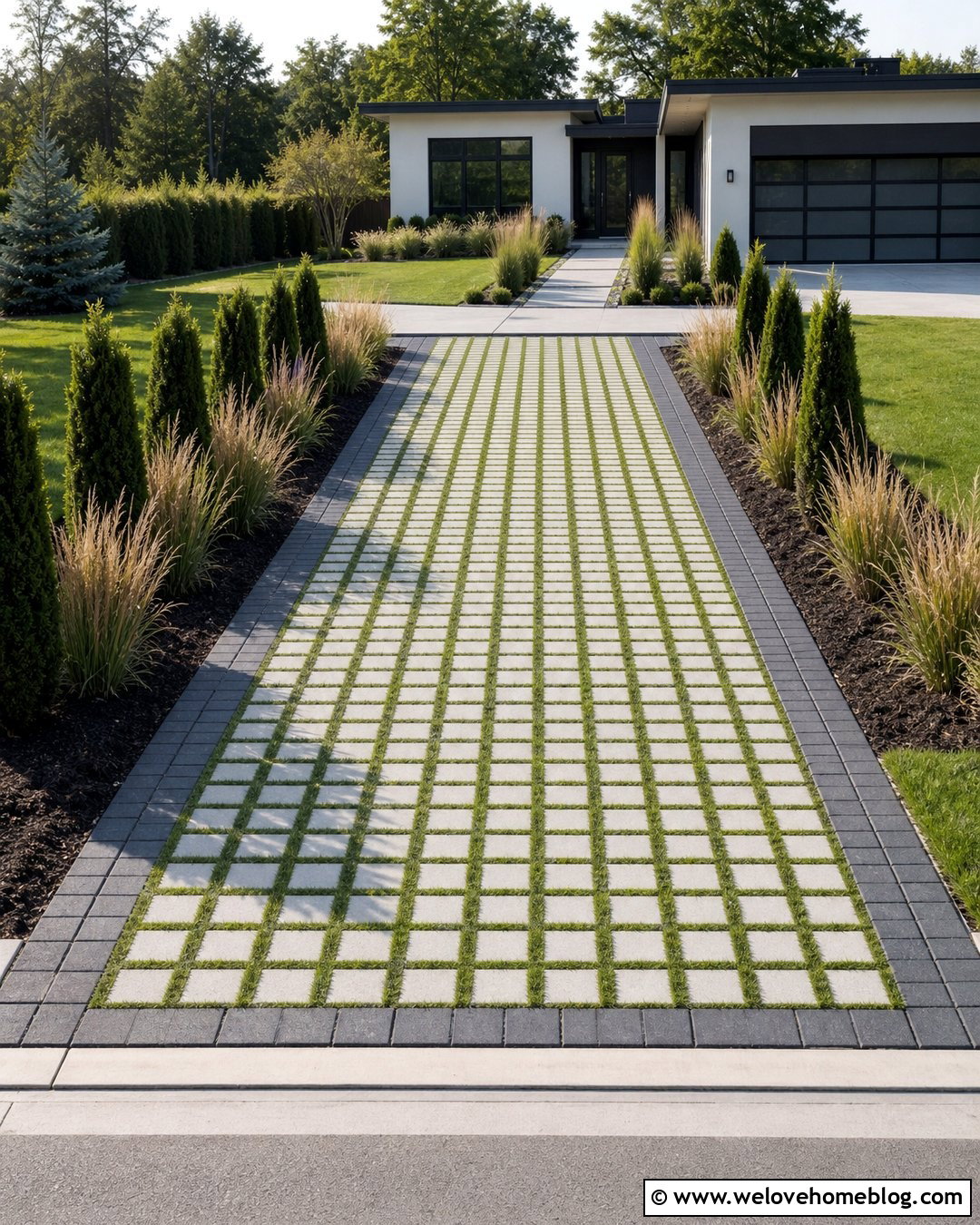 Checkerboard Grass Paver Driveway - 35 driveway pavers design ideas