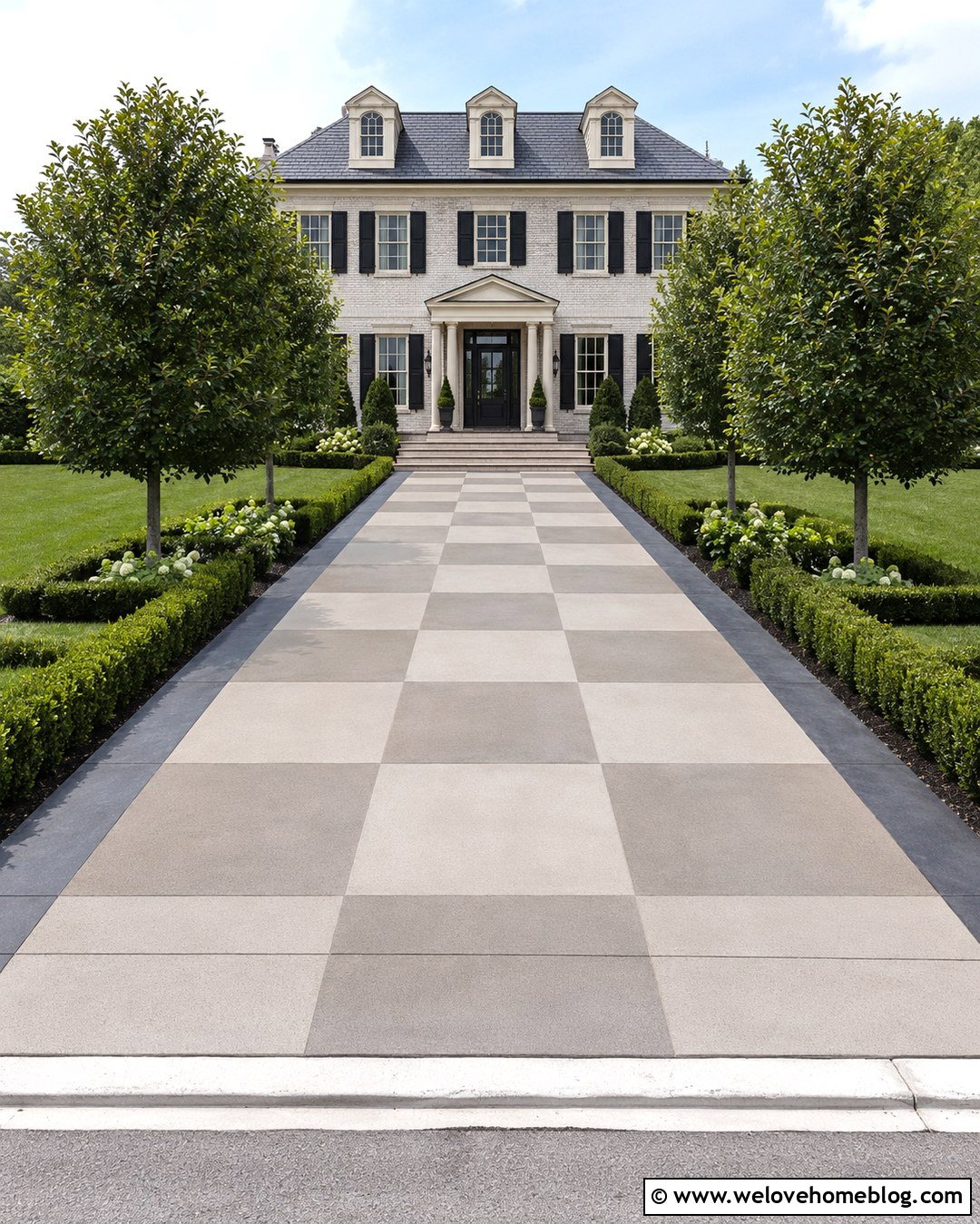 Checkerboard Painted Concrete Driveway - 20 driveway paint concrete ideas