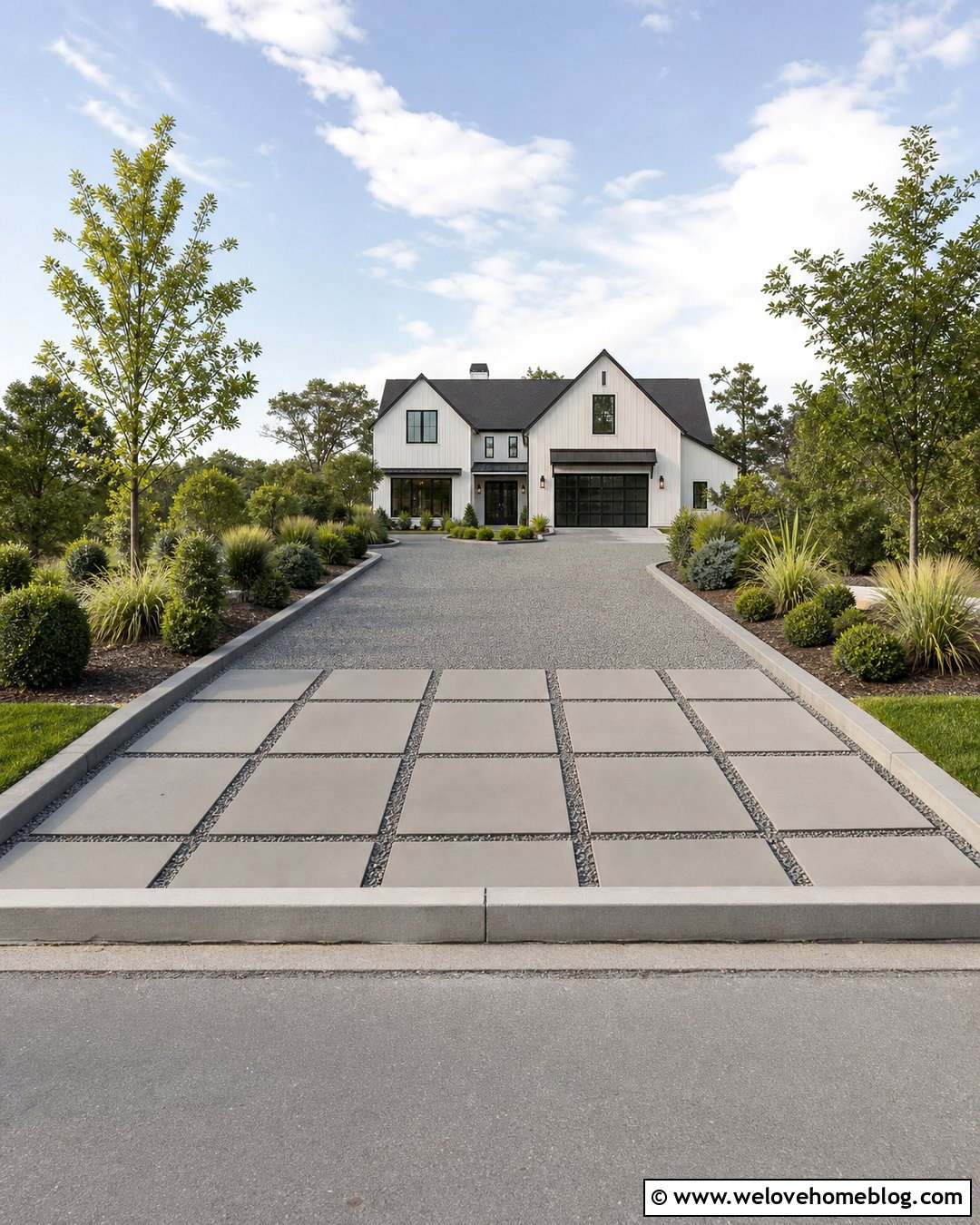 Checkerboard Paver Driveway Apron With Gravel - 35 Driveway Apron Ideas