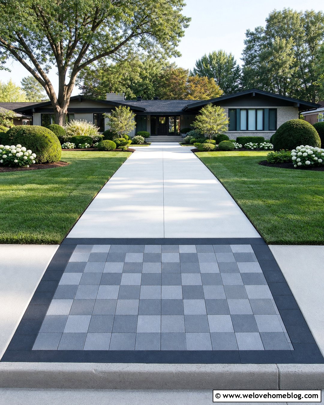 Checkerboard Paver Driveway Entrance