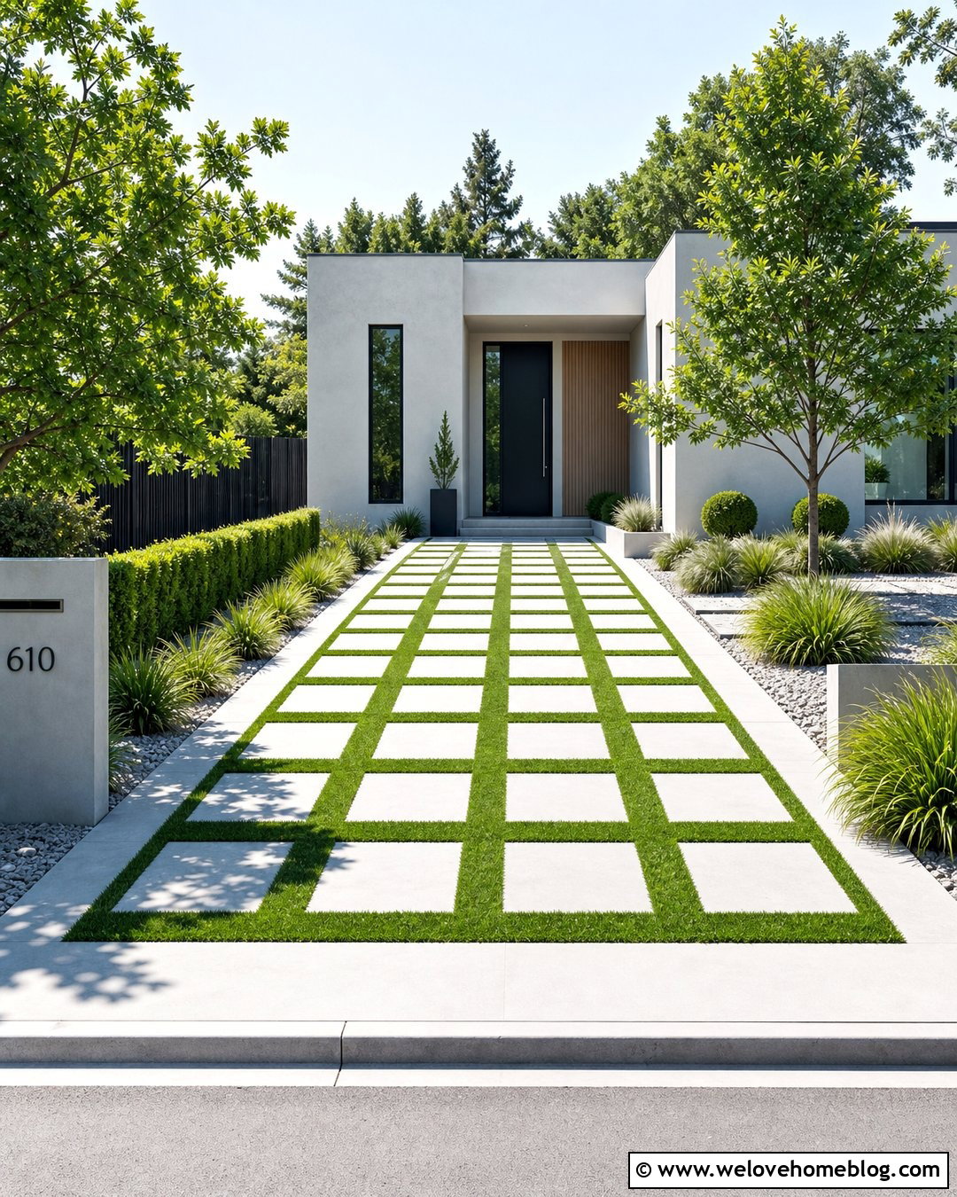 Checkerboard Paver Driveway With Grass - 40 driveway paving ideas