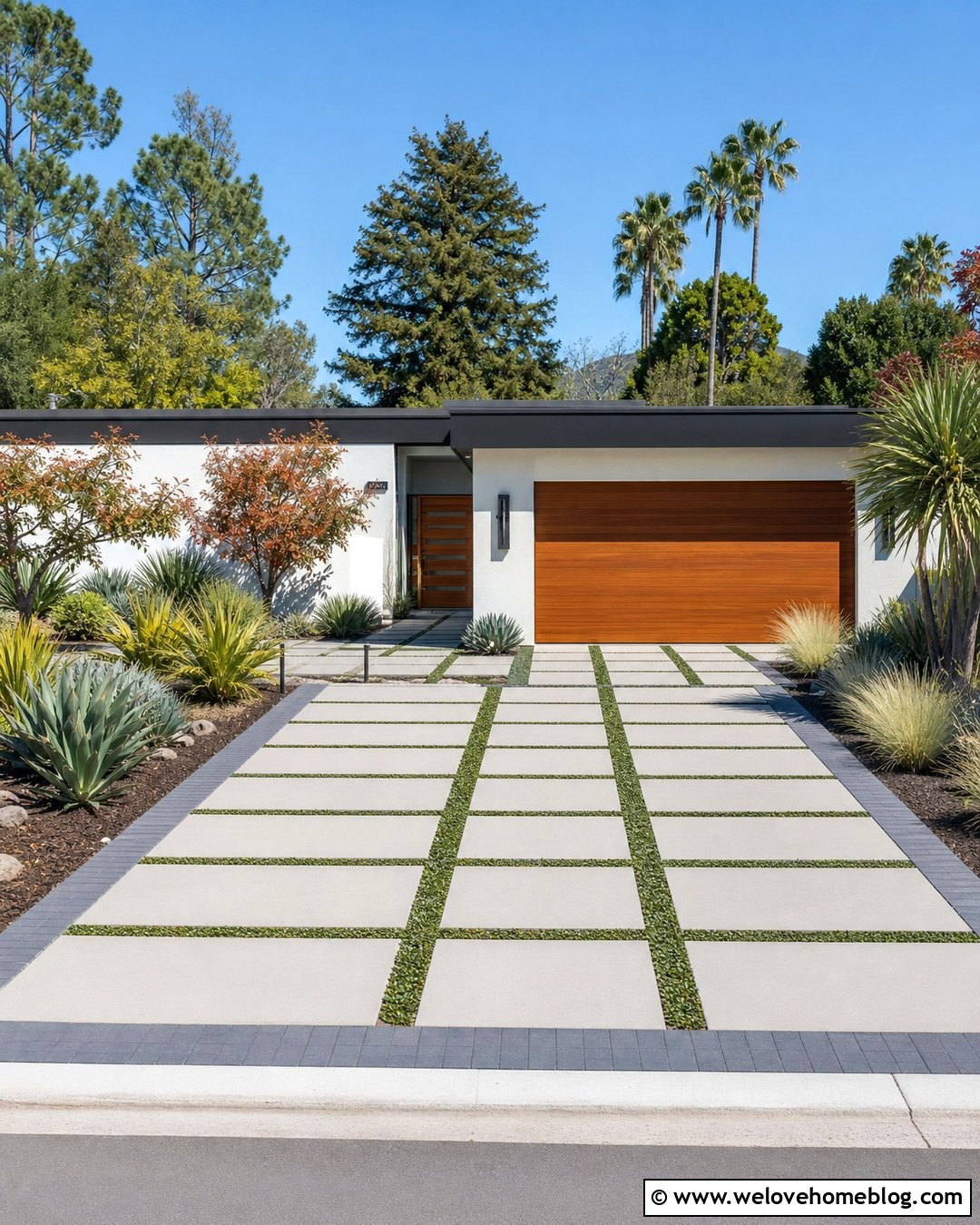 Checkerboard Paver Driveway With Ground Cover - 35 Paver Driveway Ideas