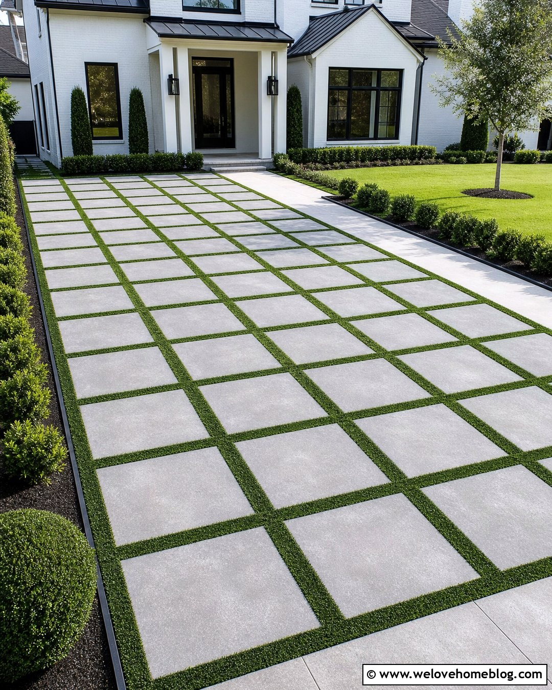Checkerboard Synthetic Grass Driveway - 20 Synthetic Grass Driveway Ideas