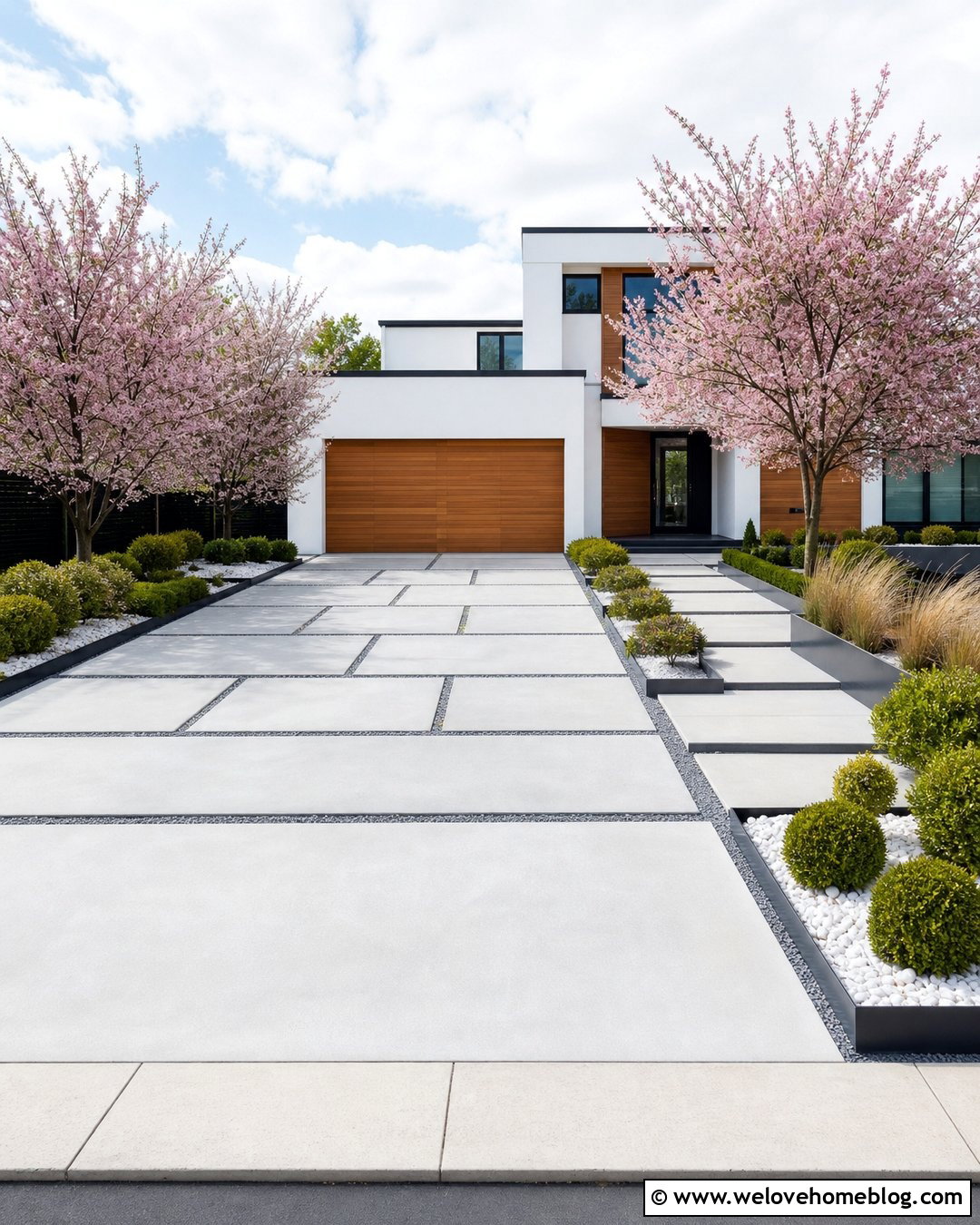 Cherry Blossom Tree Driveway With Modern Pavers - 20 Cherry Blossom Tree Driveway Ideas