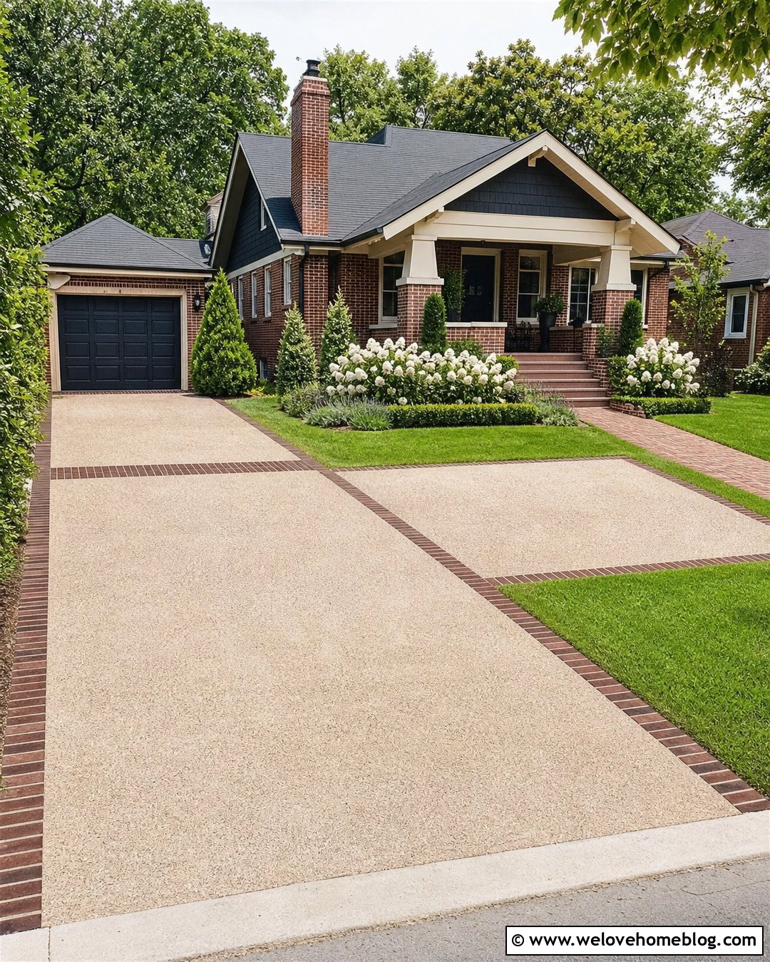 Chip Seal Driveway With Brick Ribbon Border - 25 Chip Seal Driveway Ideas